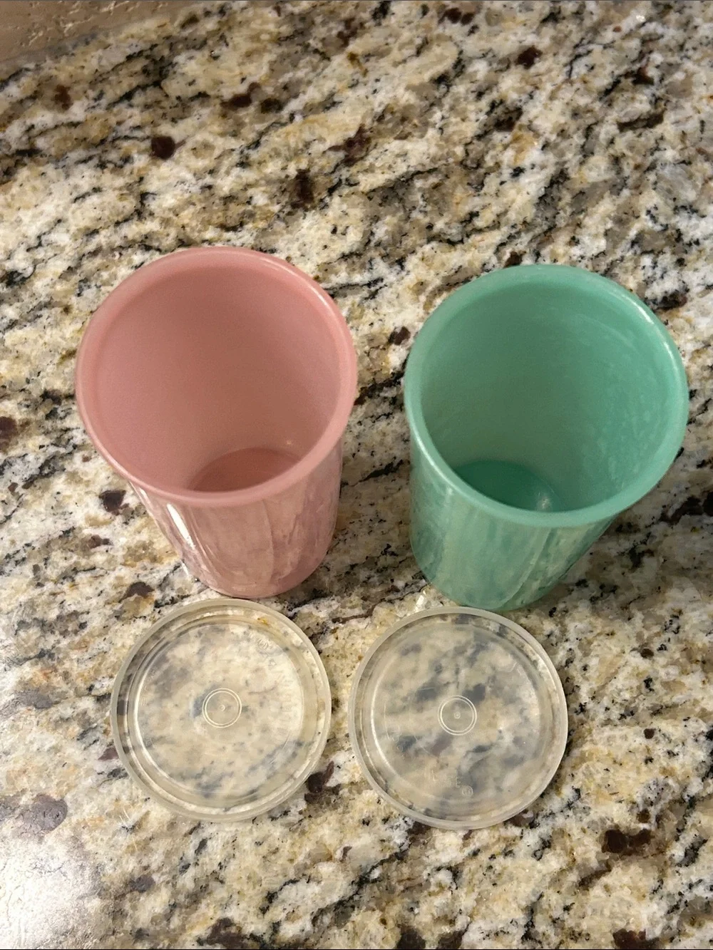 Vintage Tupperware Pink and Teal Tall Storage Cups with Lids